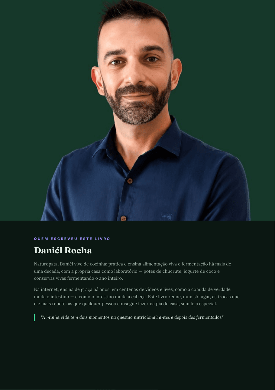 Página do livro: quem escreveu, com o retrato de Daniél Rocha