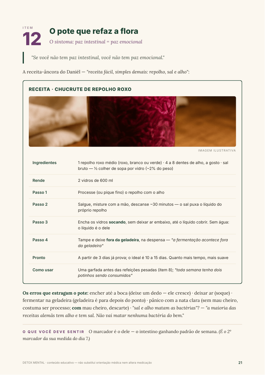 Página do livro: a receita do chucrute, com ingredientes, rendimento, tempo de fermentação e os passos numerados